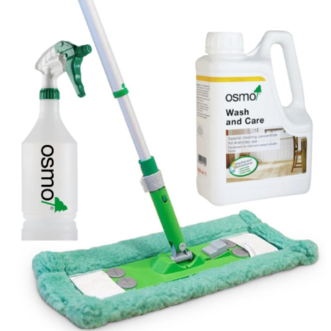 OSMO Mop Cleaning Kit 4 Piece Combo Kit ( Includes Handle, Mop Set, Wash & Care And Spray Bottle)